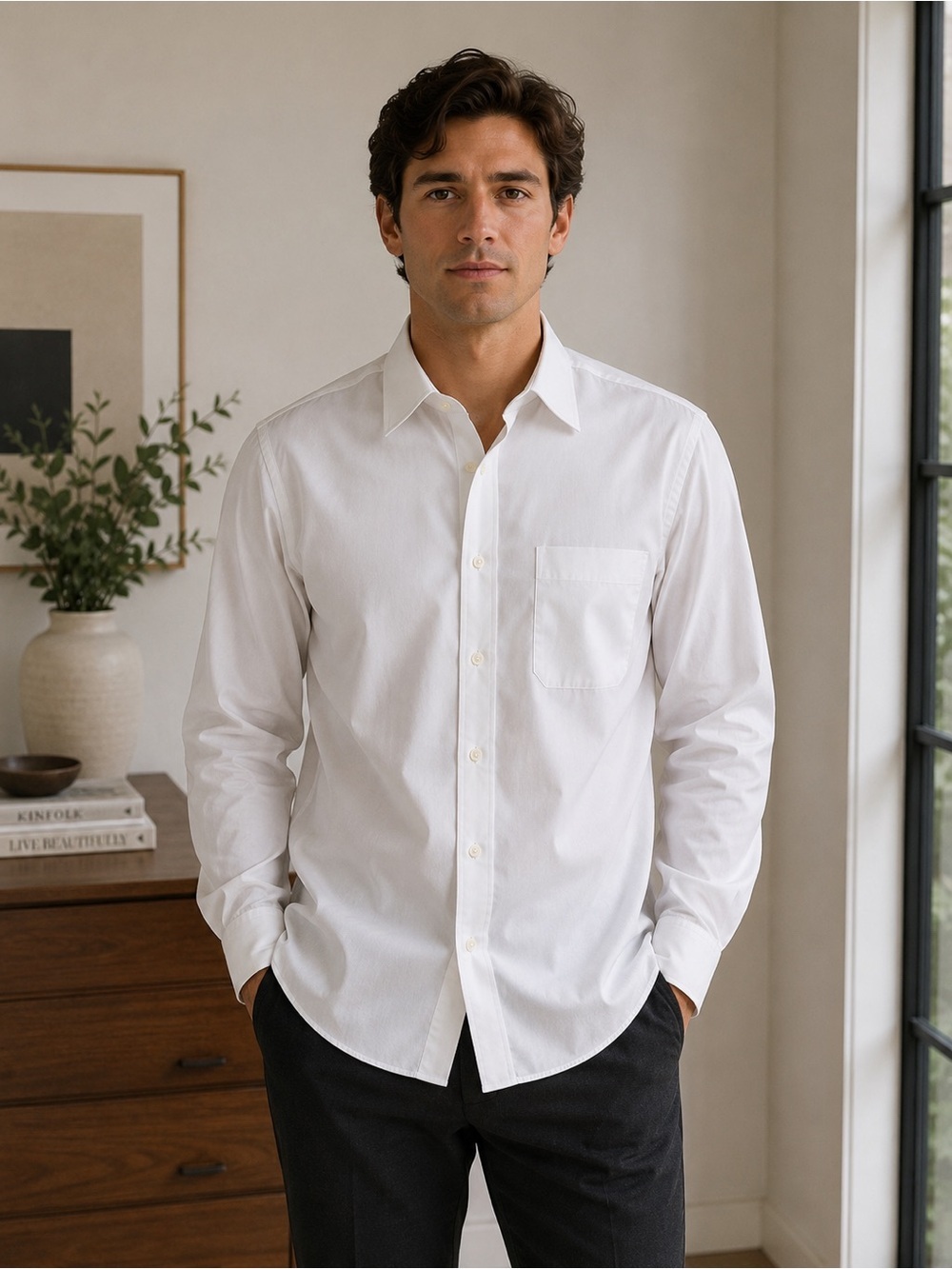 Paul Fredrick Men’s White Non-Iron Two-Ply Cotton Dress Shirt 17½-38